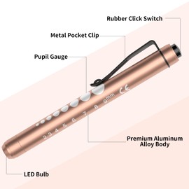 Diagnostic Light Medical Pupil Light, RISEMART Reusable LED Pen Lamp with Pocket Clip as Nurses Doctors Students Pen Light (Black, White and Rose Gold)