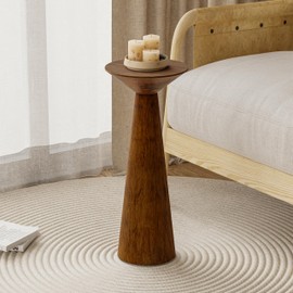 COZAYH Farmhouse Tall Pedestal End Table Small Solid Wood Martini Table Plant Stand Modern Round Drink Table for Small Space Living Room, Walnut