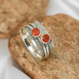 JEWELSTREZORO Karneol Edelstein Spinnerring Männer & Frauen Spinnerring 925 Sterling Silber Meditationsring Geschenkartikel Schmuck TSR151L_68 (21.6)