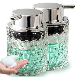 Malachi Foaming Hand Soap Dispenser, Refillable Clear Glass Pump Bottles for Liquid or Lotion, Modern Foam Dispenser for Bathroom, Kitchen, Commercial