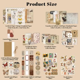 86 Pcs Vintage Scrapbook Paper, Decoupage Paper Junk Journal Kit, Aesthetic Scrapbooking Supplies Pack for Art Craft Notebooks Collage Bullet Journal (Brown)