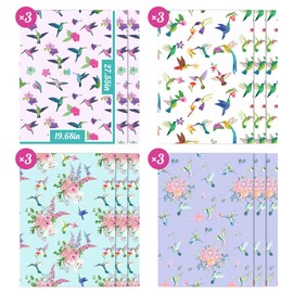 HoiSumma Hummingbird Wrapping Paper 12 Sheets Colorful Flower Bird Gift Wrap Floral DIY Crafts Happy Mother's Day Present Bouquet Packaging for Mom Women Girl Birthday Wedding Anniversary Thanksgiving