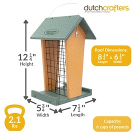 DutchCrafters Plastic Poly Hanging Whole Peanut Bird Feeder for Large Birds, Woodpeckers, Crows, Blue Jays for Outdoor, Garden, Yard - USA Amish Made (Turf Green & Cedar)