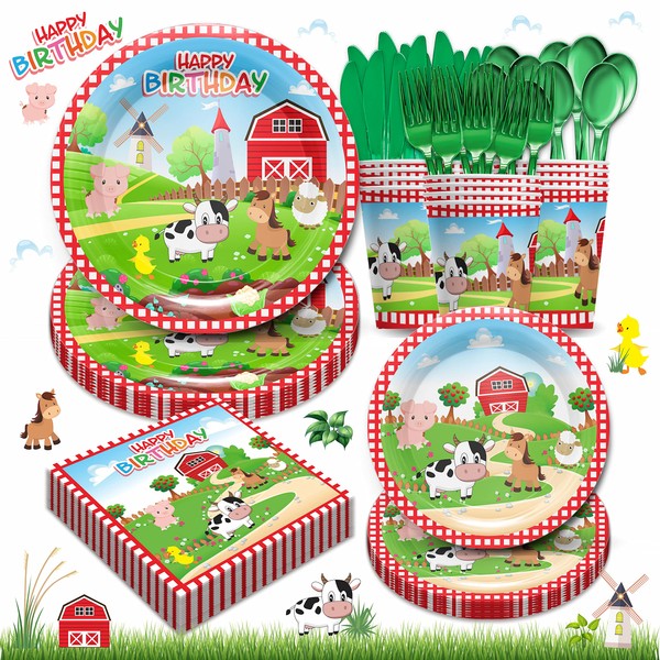 Piooluialy Juego de vajilla para fiesta de cumpleaños de granja,