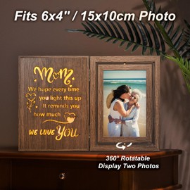 EYITUPC Light Up Mom Picture Frame – Vintage Wooden Mothers Day Picture Frames for 2 4x6 Photos, Rustic Rotating Double-Sided Gift for Mom from Daughter or Son