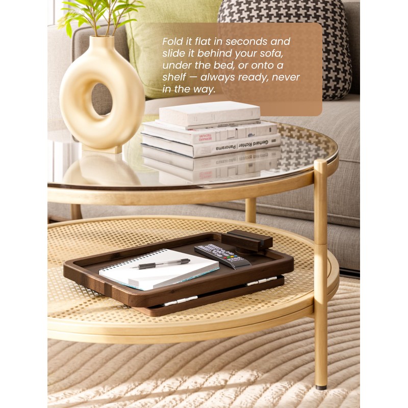 HOLANA 15.75" Acacia Couch Armrest Table - Wood Couch Arm