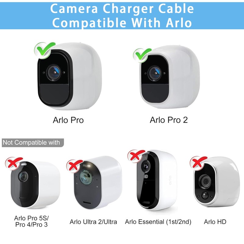2 Pcs 10ft QC3.0 Fast Charger for Arlo Pro/Pro2 Camera,