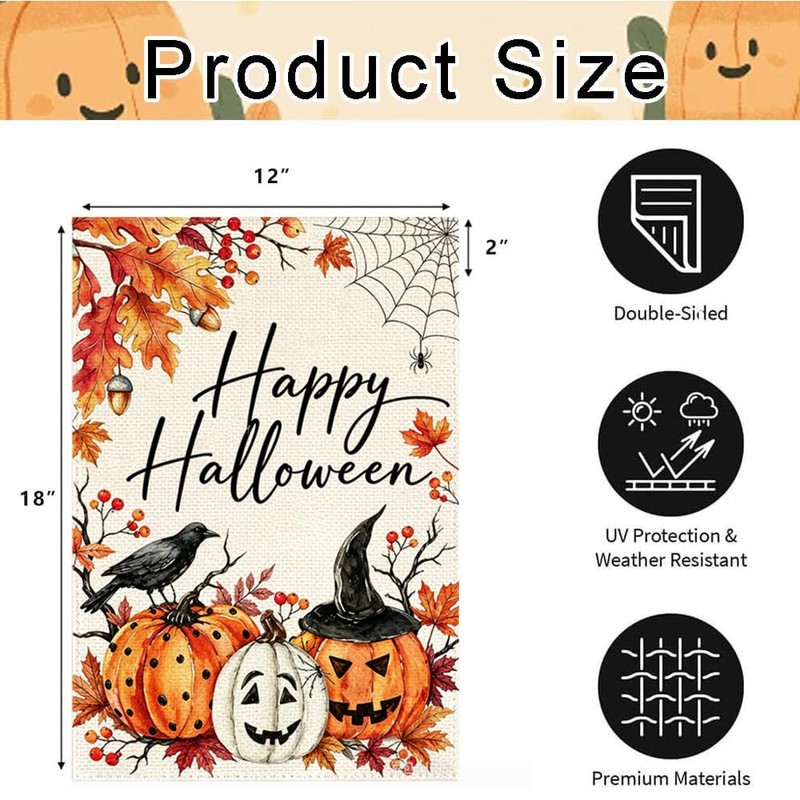 ARGOOFG Happy Halloween Garden Flag 12 x18 Inch Outdoor Yard