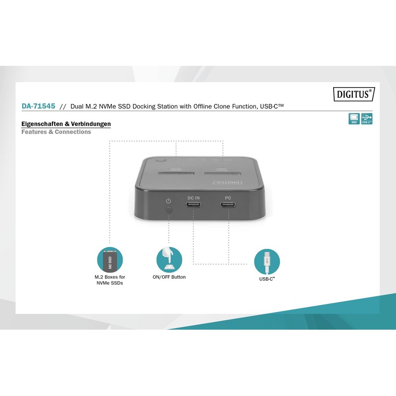 DIGITUS Dual M.2 NVMe SSD Docking Station - USB Type-C