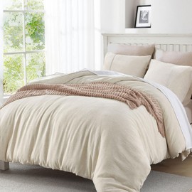 Suprioll Linen Duvet Cover King Size - Soft Breathable Duvet Cover Set Linen Blend Moisture-Wicking Comforter Cover for Hot Sleepers, 1 Duvet Cover, 2 Pillow Shams (Nature Linen, 104 x 90)