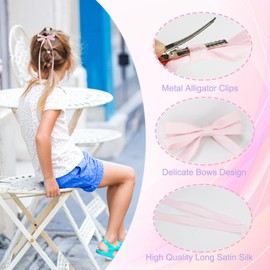 16 PCS Silky Satin Hair Bows with Tassel, Hair Ribbon Hair Bows with Long Tail Hair Bow Clips Hair Barrettes for Girls Women Tassel Ribbon Bowknot Hair Clips for Ponytail Holder Bow Barrettes Claw
