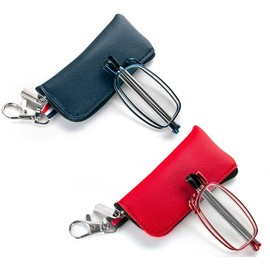 2 Pack Folding Reading Glasses for Men Women with Keychain Compact Bags Blue Light Blocking Portable Pocket Computer Readers,Blue and Red 1.0