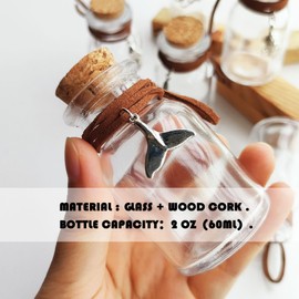 MINELEVEN 3PCS 60ml Clear Wide Mouth Glass Bottles with Cork Stoppers and Decorative Pendant, Mini Small Vials for Wedding Favors, DIY Crafts, Baby Shower