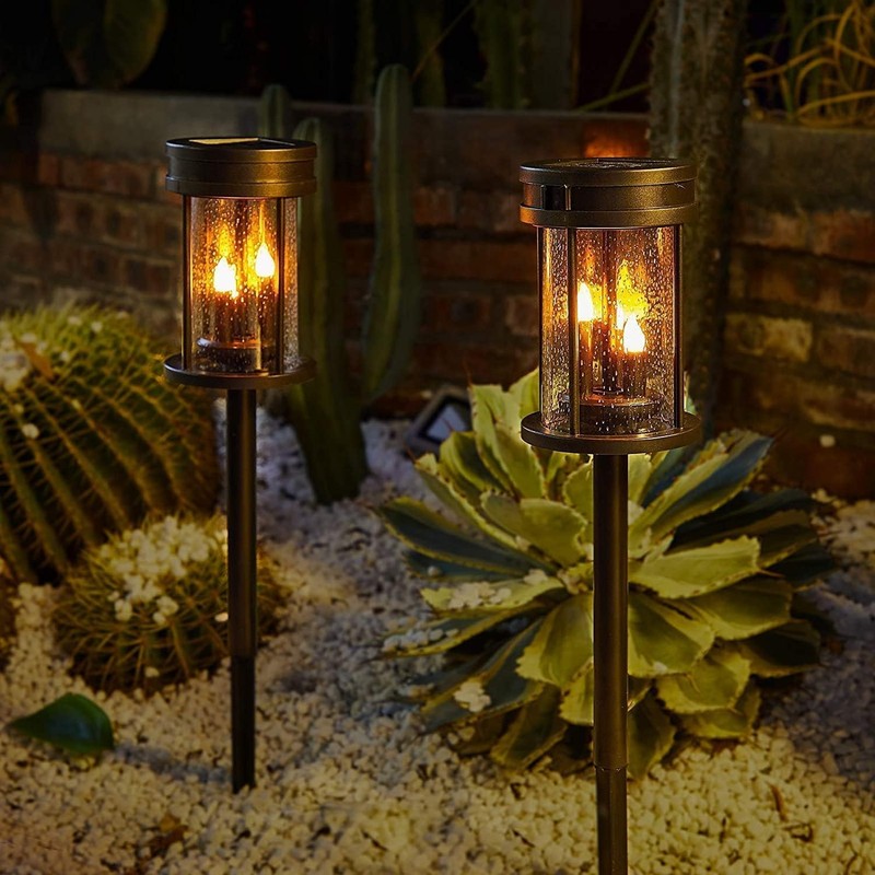 Outdoor Garden Solar Stake Lights Flickering Candle Lantern Lighting for
