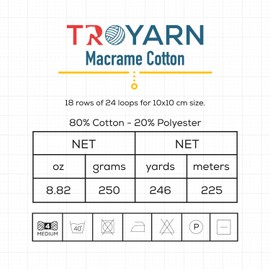 Troyarn Macrame Cotton 80% Cotton Harmonious Colors,Unique Macrame Crafts,Rope Macrame Yarn Weight Medium 250 Gr 247 Yds (11770 - Orange)