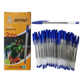50 Plumas Negras Y Azules Punto Medio 1 Mm Caja Bolígrafo