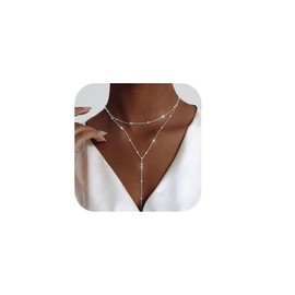 FAINCA Women's Multi-Row Necklace, Long Chain, Women's Y Chain, Gold, Elegant Necklace Women, Y Shaped Lasso Drop Necklaces, with Jewellery Box, Necklace, for Anniversary, Metal, No