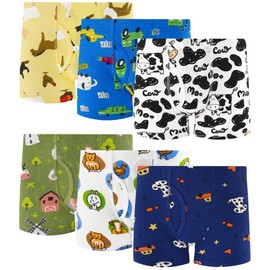 JAHSIYI Boys Underwear Toddler 100% Organic Cotton Boxer Briefs Little Kids Farm Animal Boxers Childrens Cow Underpants Size 5T Age 5 Years Old Undies Small Clothes