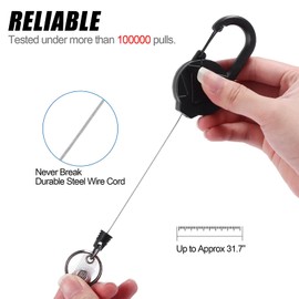 Bwetomk 2 Pcs Retractable Keychain, Heavy Duty Retractable Lanyard with 31” Thick Steel Cord(Holds 8 Oz), with 2 Pcs Id Badge Holder Retractable Keyring, Lanyard Retractable Carabiner Lanyard