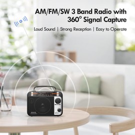 AM/FM/SW1-2 Radio Shortwave Transistor Radio AC or Battery Operated with Best Reception Big Speaker and Precise Tuning Knob with AUX in & 3.5mm Earphone Jack