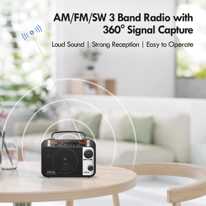 AM/FM/SW1-2 Radio Shortwave Transistor Radio AC or Battery Operated with