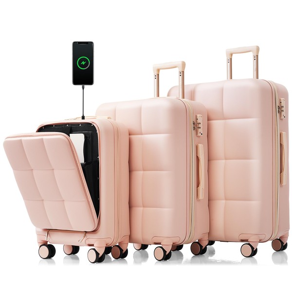 Merax 3 Piece Luggage Set, 20” Suitcase with USB Port