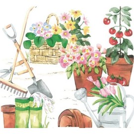 Set of 2 Individual Decoupage Paper Party Napkins GARDENING GARDEN SUMMER Watercolor Decor LUNCHEON Napkin for a Birthday, holiday, Wedding, Cocktail Party