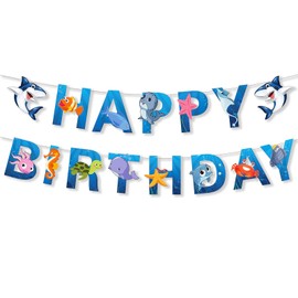 ParPix Shark Happy Birthday Garland, Sea Animals Decoration Banner, Underwater World Decoration, Happy Birthday Banner, Ocean Theme Party Garland, Shark Birthday Party Banners, Ocean Shark Birthday