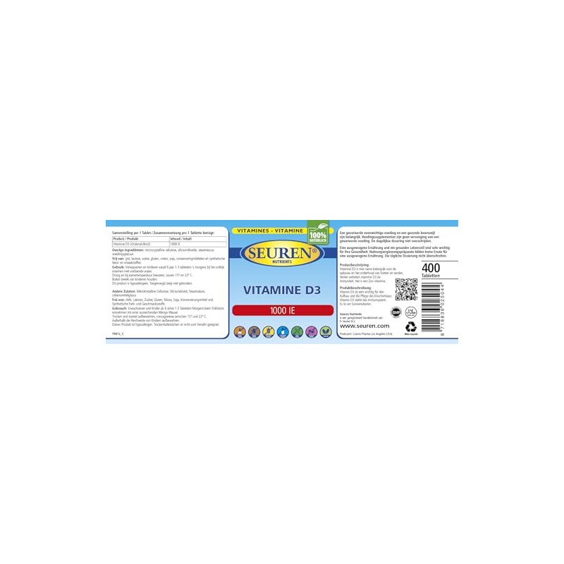 Seuren Nutrients | Vitamin D3 1000 ie 400 Tablets |