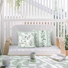 Bonhause Green Leaves Cushion Covers 45 x 45 cm Eucalyptus Leaf Dahlia Decorative Throw Pillow Covers for Sofa Couch Bed Home Garden Patio Decor Set of 2