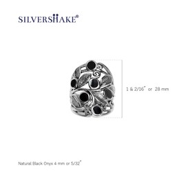 Silvershake Created Black Onyx Inlay 925 Sterling Silver Filigree Leaf Ring, Onyx,