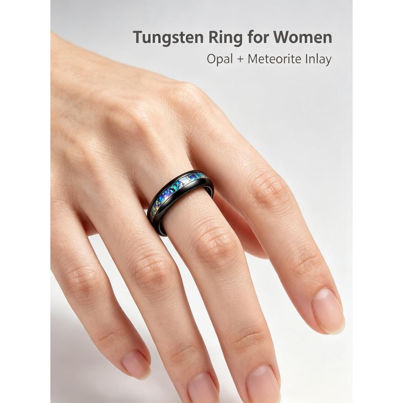 Tungsten Ring Meteorite Opal Inlay 4mm Wedding Band Sizes 5