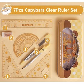 7 Pcs Cartoon Capybara Geometry Set Compass Set with Maths Protractor Rulers, Math Set for Drawing Measuring Tools, Ruler Kit for Class School Supplies (Capybara)