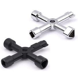 AIYIBEN 4-Way Multifunctional Key, Universal Meter Box Key for Opening Electric Gas Meter Boxes, Hatches, Meter Cabinets, Attic Hatches, Control Cabinet Keys. (Silver+Black)