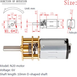DC 6V 200RPM N20 Mini Reduction Gear Reduction Motor,GA12-N20 Mini Metal Gear Box Gear Motor 3mm Axis Robot Wheels DIY RC Toys - (3 Pcs)