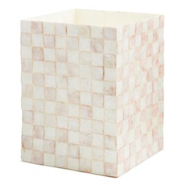 MACKENZIE-CHILDS Capiz Waste Bin, Decorative Bathroom and Bedroom Trash Can, Pink-and-White Rosy Check