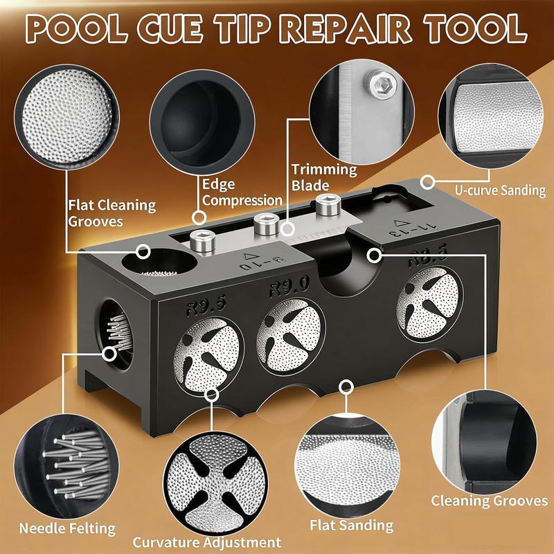 11-in-1 multifunctional cue repair kit,tip shaper,cutter,pricker,cleaner,billiards supply,portable maintenance tool for