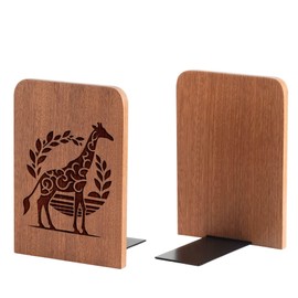 Giraffe Gifts, Giraffe Bookends - Heavy Duty Iron & Ebony Wood Book Ends for Shelves Bookcase Desk - 1 Pair, 4.72x6.69 Inches - Texture
