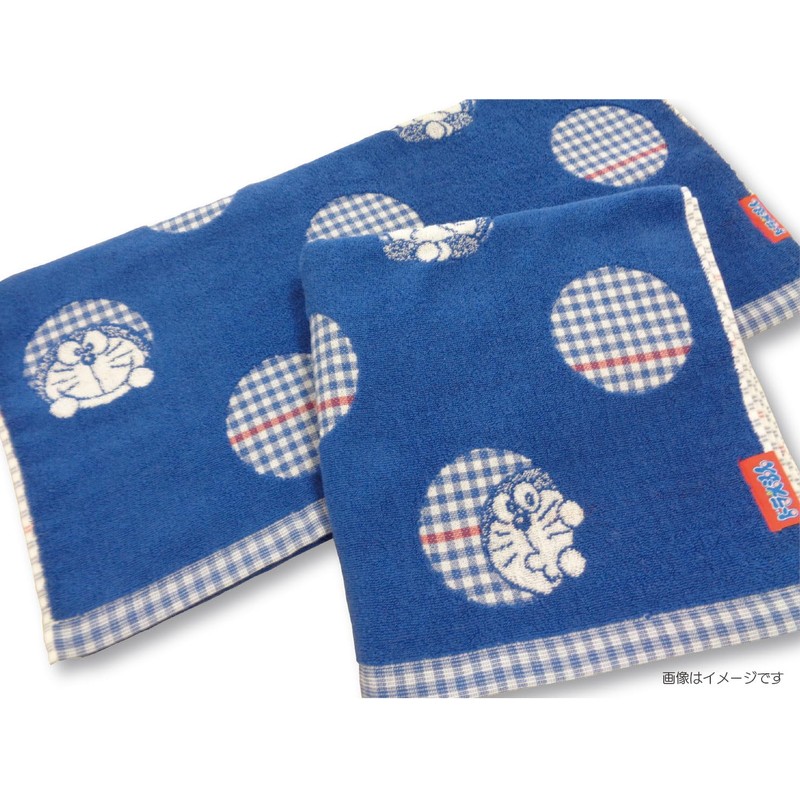 Kusuhashi Crest Weave Bath Towel Doraemon Gingham Jacquard Approx. 23.6