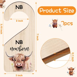 RattanView 7 Pcs Highland Cow Baby Closet Dividers Double Sided Wooden Nursery Closet Dividers for Baby Boy Girl Newborn to 24 Months Home Nursery Supplies