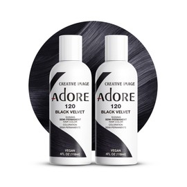 Adore Semi Permanent Hair Color (120 Black Velvet) | Vegan & Cruelty-Free Black Hair Dye | No Ammonia, No Peroxide, No Alcohol | 4 Fl Oz Each (Pack of 2)