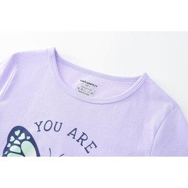 UNICABBIT21 Purple Butterfly Summer Pajamas for Girls Big Kids Cute Cartoon Nighty Sleepwear 2-Piece Short Sleeve Set Size 12