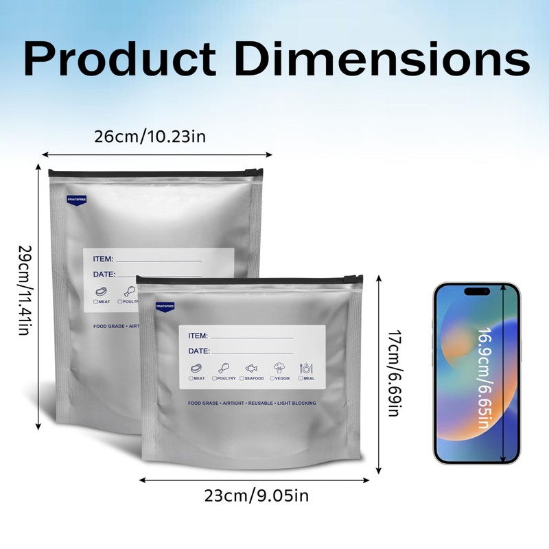 Printspree 30PCS Aluminum Foil Bags for Food Storage, Heavy Duty