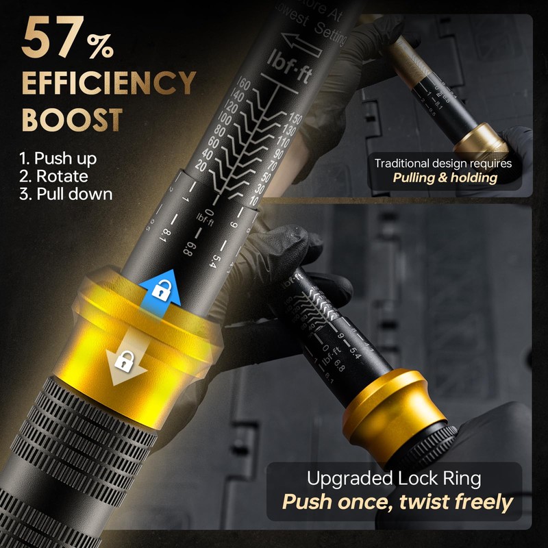 1/2-Inch Drive Torque Wrench with Upgraded Lock Ring, ±3% High