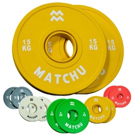 MATCHU - Fractional Plates - Mini Weight Plates - 0.25/0.5/1/1.5/2.5 kg - Set of 2 - Steel with Rubber Outer Layer - Diameter 50 mm - (Yellow - 1.5 kg)