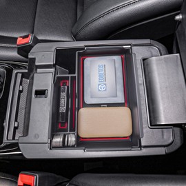 EDBETOS Center Console Organizer Tray Compatible with Ford Explorer Accessories 2020 2021 2022 2023 2024 Interior Secondary Armrest Storage Glove Box Divider Insert ABS Material, Red Trim