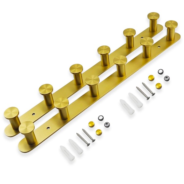 Heavy-Duty Wall Mounted Coat Rack with 6 Hooks (2 Pack)—Brushed