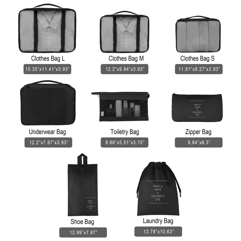 Vercord 8 Set Travel Packing Cubes Luggage Organizers Cubes for