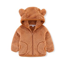 iChunhua Unisex Infant Bear Ears Shape Zip-up Fuzzy Hooded Jacket Clothes Lightweight Sweatshirt (Brown,5T)