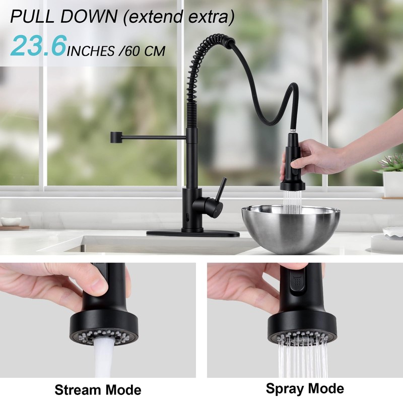 DJS Touchless Kitchen Faucets with Pull Down Sprayer Matte Black